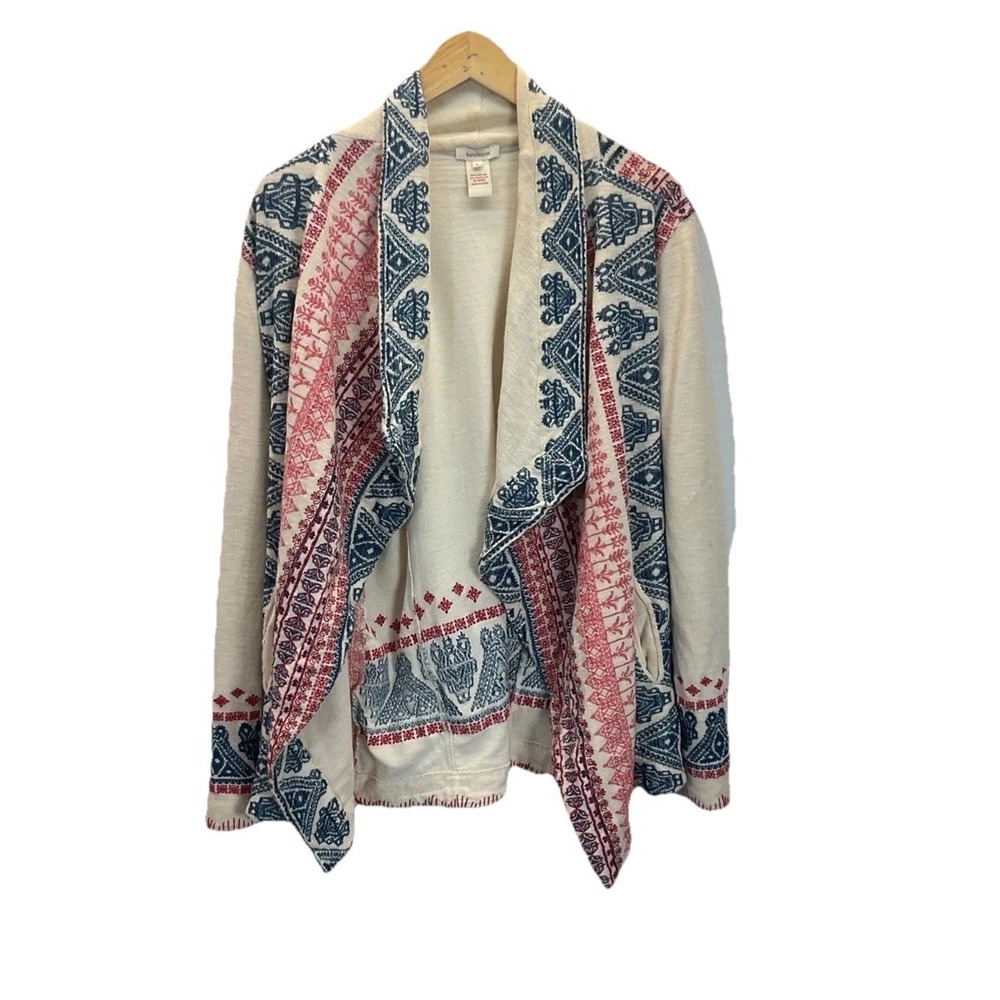 SUNDANCE Sz L Embroidered Open Front Cardigan Western Colorful Cowgirl